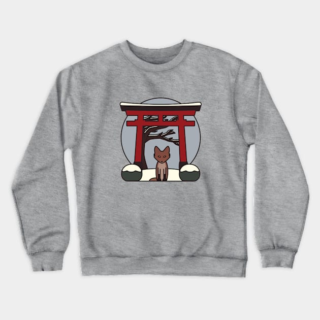 Kitsune - Fox visits Shrine in Japan - Winter Crewneck Sweatshirt by iamapanda